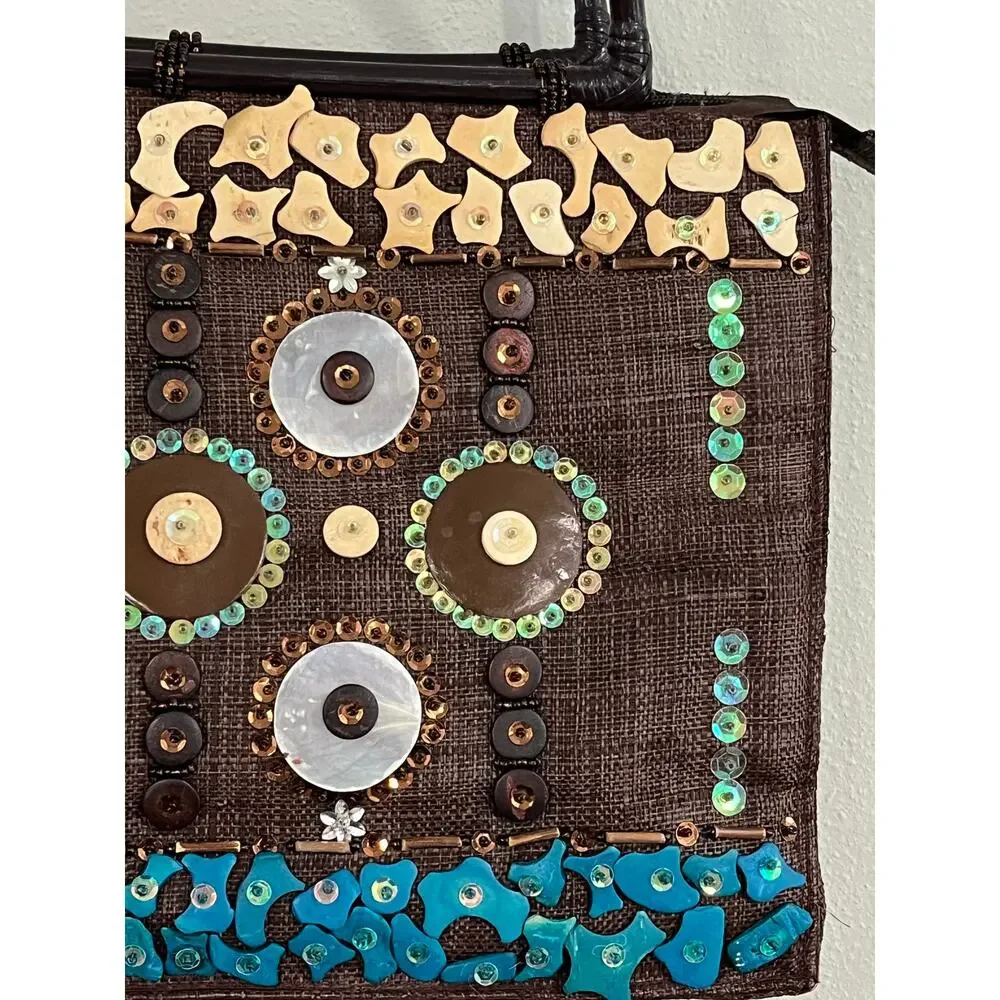 Artsy Boho Embellished Top Handle Bag Unique Indie Festival Statement Purse - Picture 5 of 15